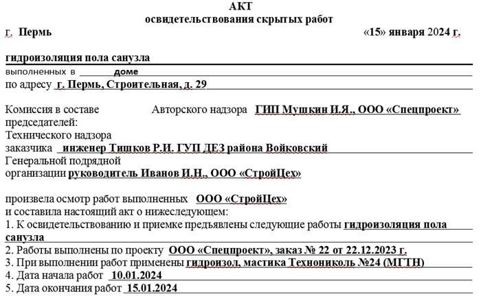 Ключевые элементы, которые необходимо включить в документ о скрытых работах